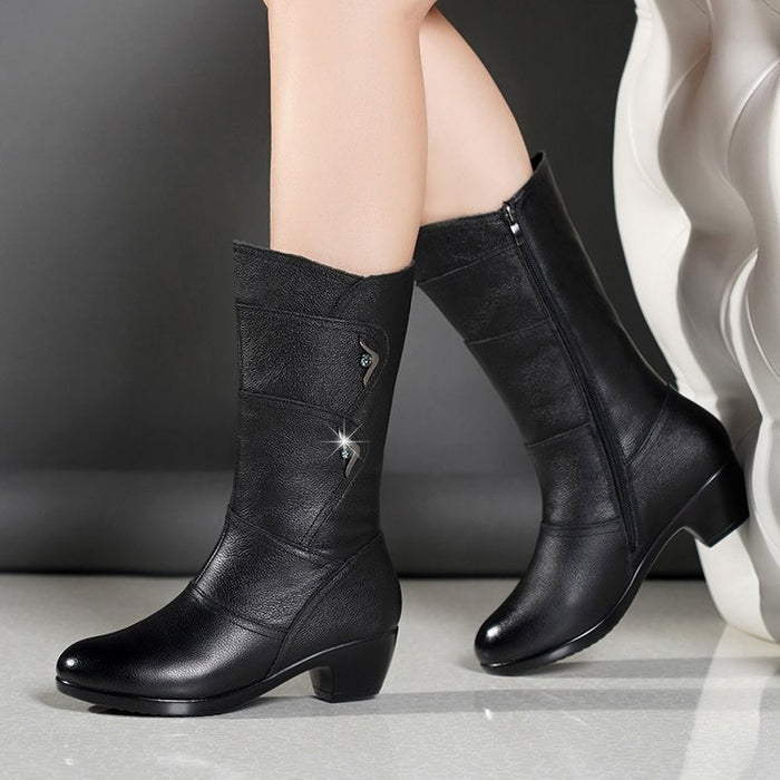 Dorelline - Bottines Mi-Mollet à Talon Épais pour Femme