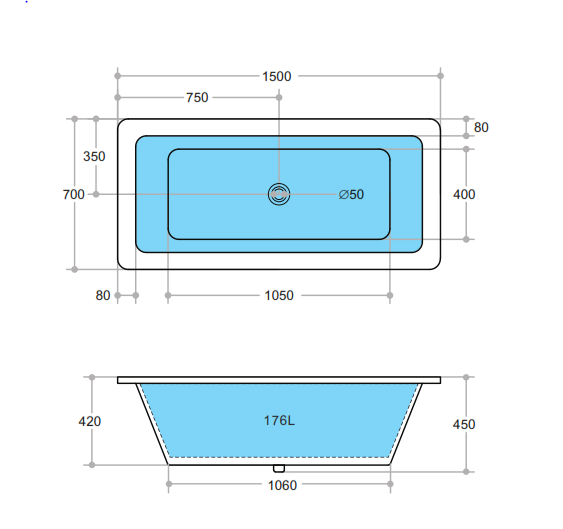 Dunton drop-in Bath 1500*710*420mm/1700*750*420mm