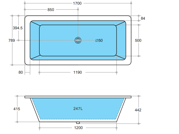 Dunton drop-in Bath 1500*710*420mm/1700*750*420mm