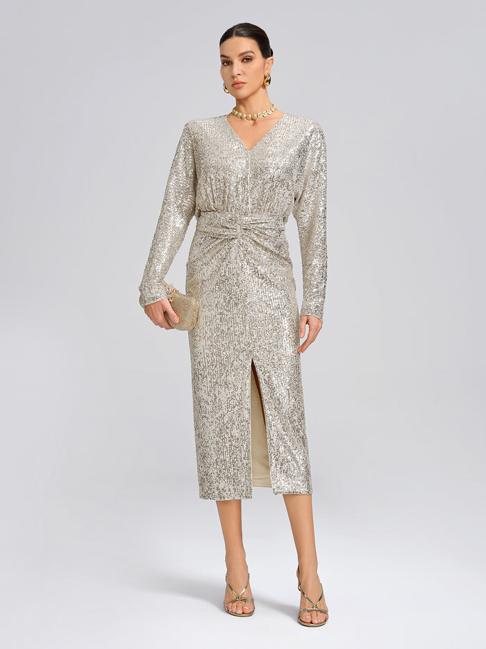 Elegant V-Neck Sequin Dress
