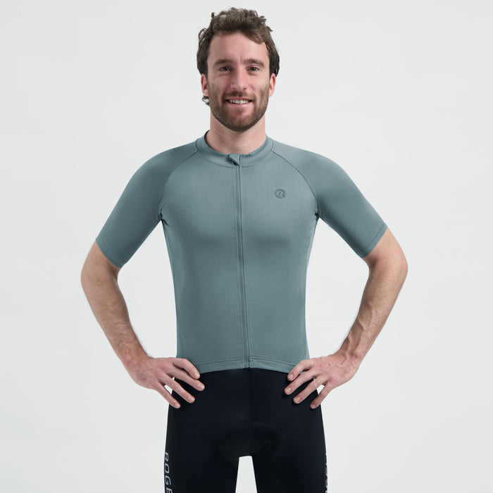 Rogelli Essential II fietsshirt heren grijs korte mouw gedragen voorkant.