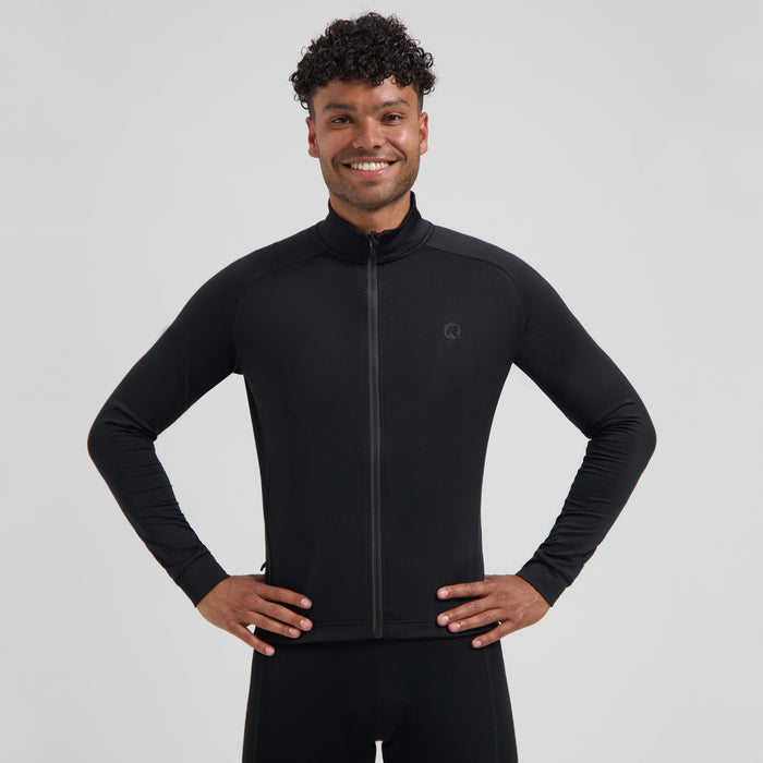 Rogelli Essential II fietsshirt heren zwart lange mouw gedragen voorkant.