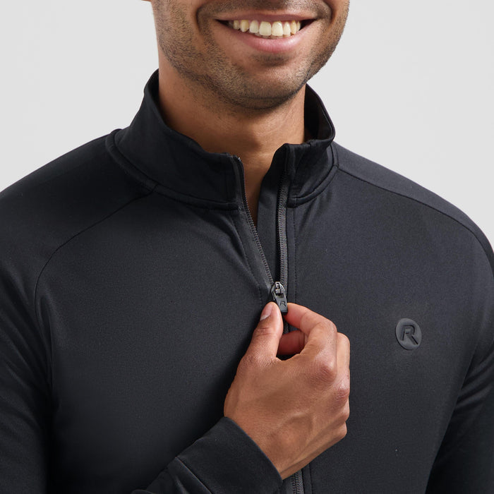 Detail van Rogelli Essential II fietsshirt heren zwart lange mouw voorkant.