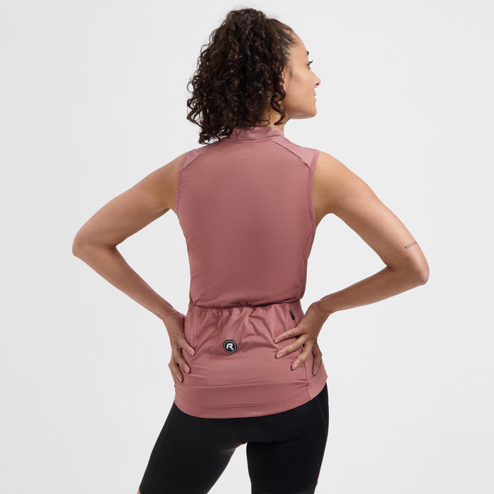 Rogelli Essential II mouwloos fietsshirt dames chutney korte mouw gedragen achterkant.