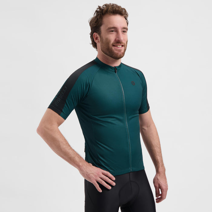 Rogelli Explore fietsshirt heren deep teal korte mouw gedragen voorkant.