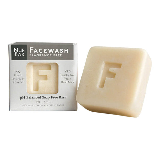 45g NueBar Face Wash Bar - Fragrance Free, vegan solid face cleanser for sensitive skin.