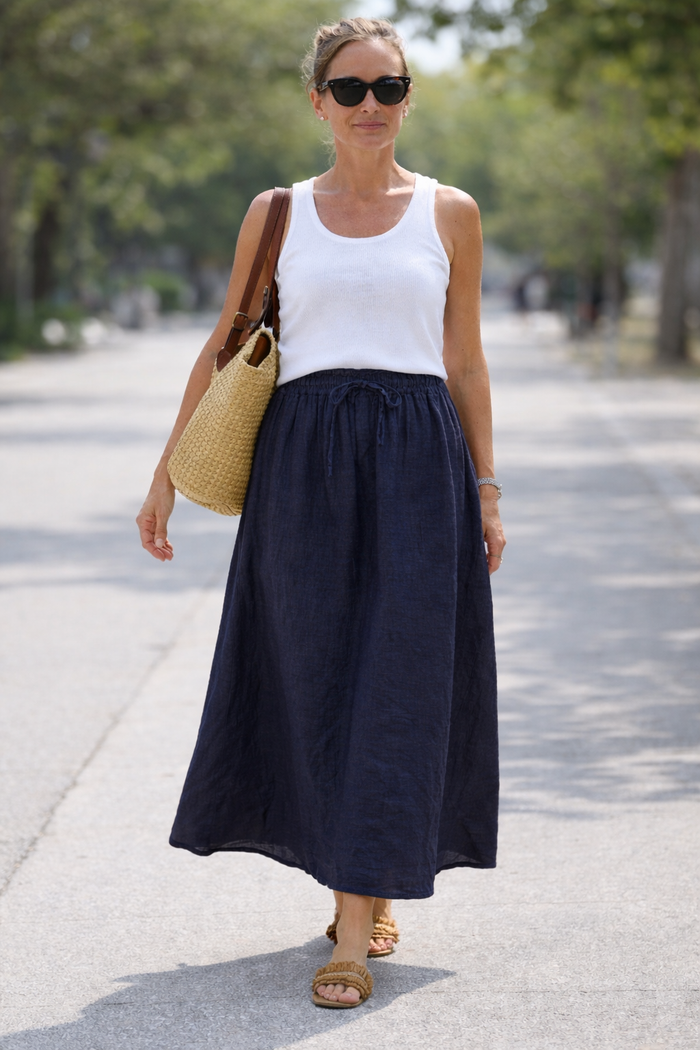 Fenella Linen Skirt Navy