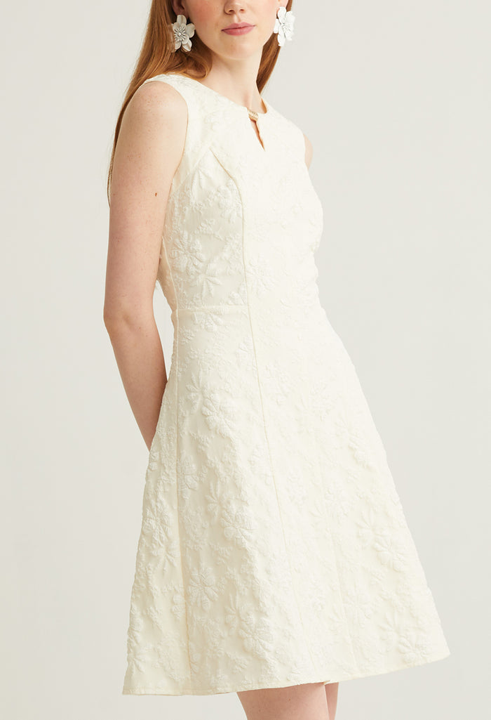 Floral Embossed V-Neck Sleeveless Dress