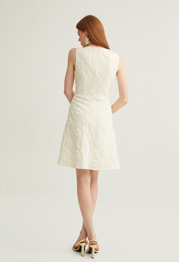 Floral Embossed V-Neck Sleeveless Dress