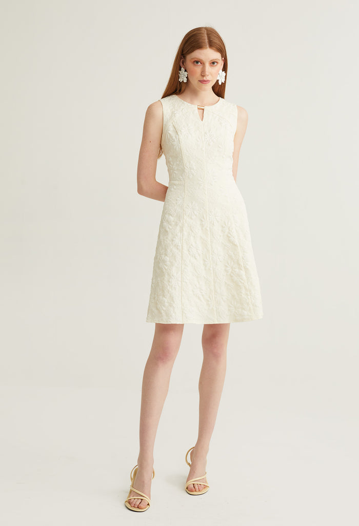 Floral Embossed V-Neck Sleeveless Dress