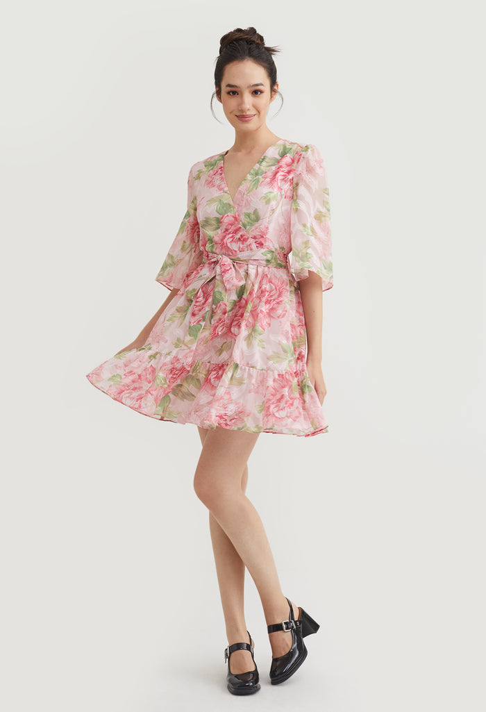 Floral Shimmer Chiffon Mini Dress
