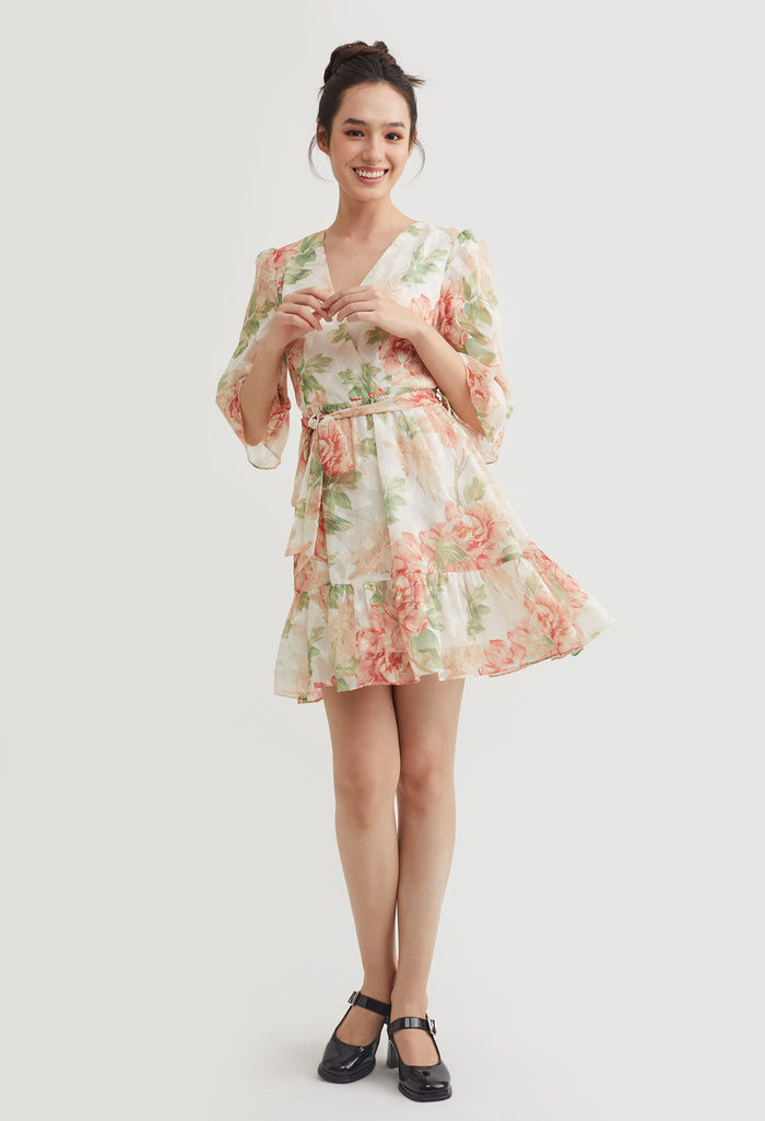 Floral Shimmer Chiffon Mini Dress