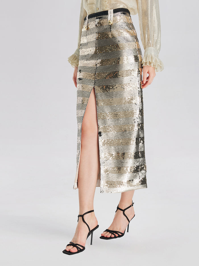 Gold Sequin Striped Skirt