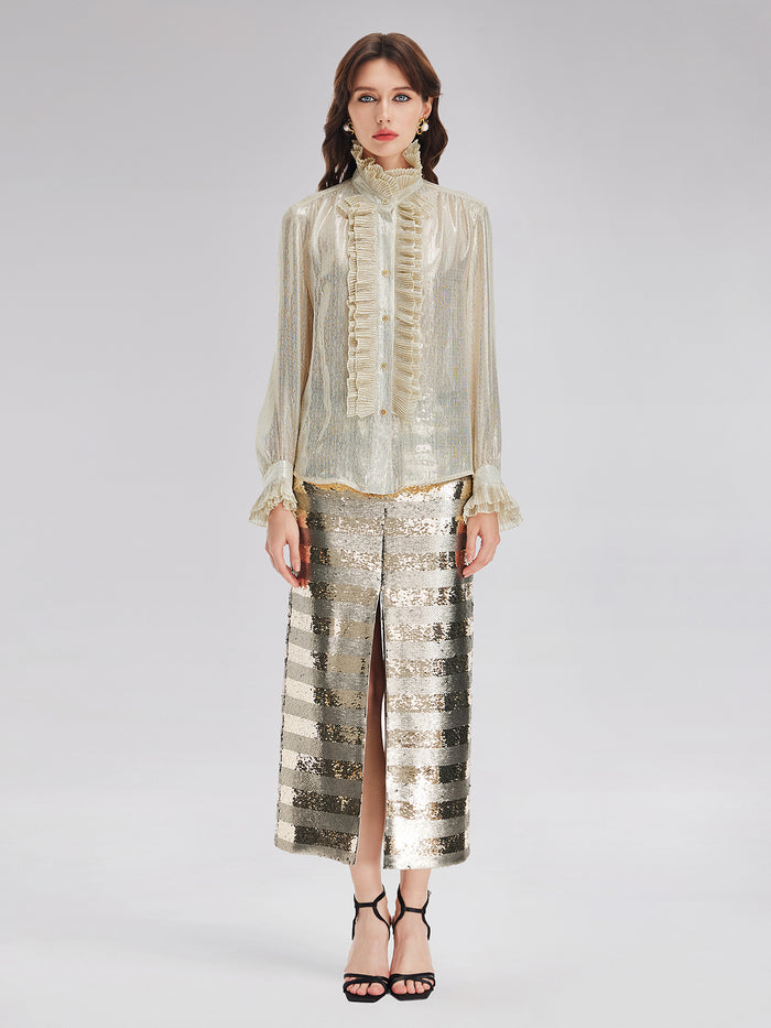 Gold Sequin Striped Skirt