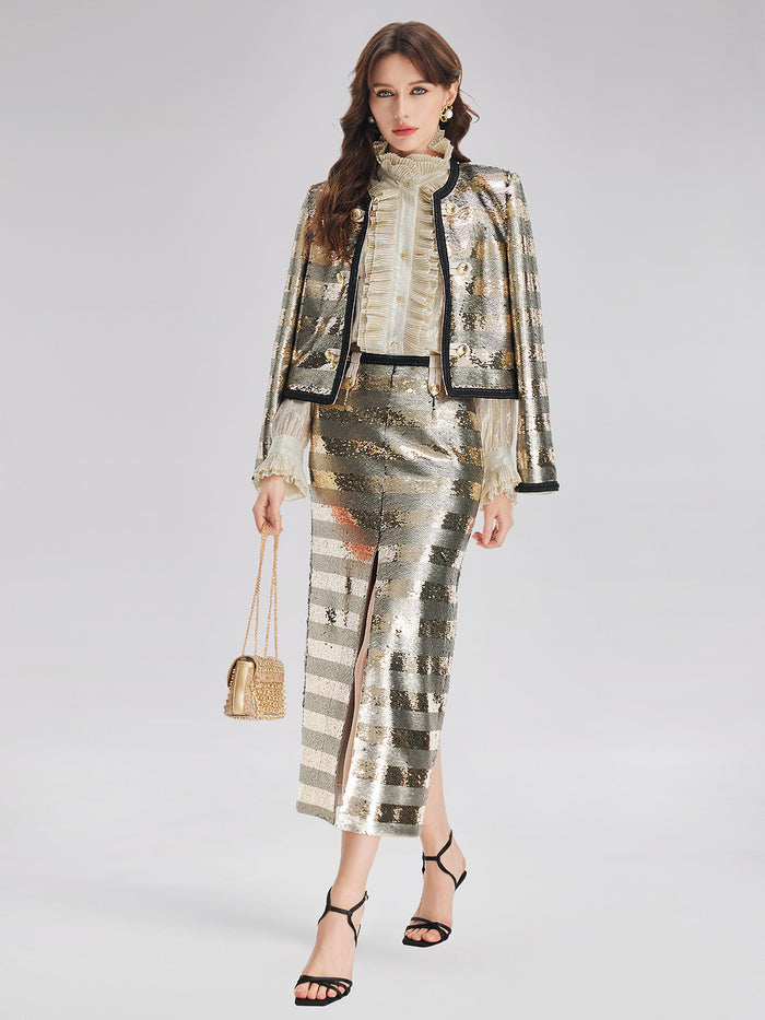 Gold Sequin Striped Skirt