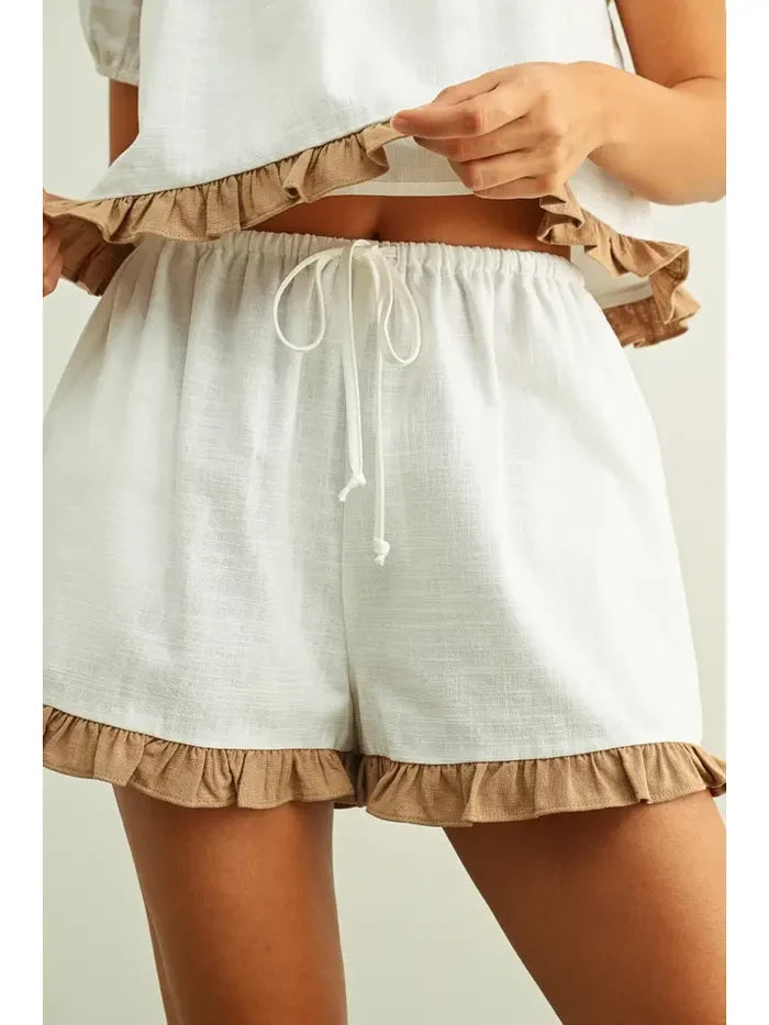 Grace  Ruffled Hem Linen Shorts