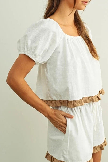 Grace  Ruffled Hem Linen Shorts