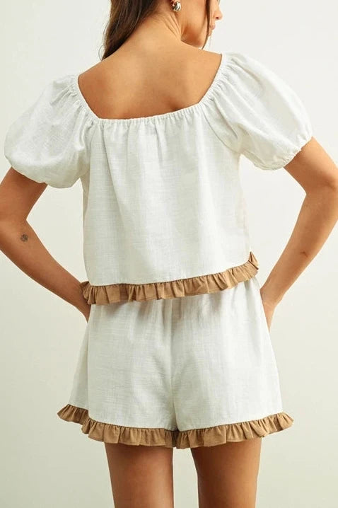 Grace  Ruffled Hem Linen Shorts