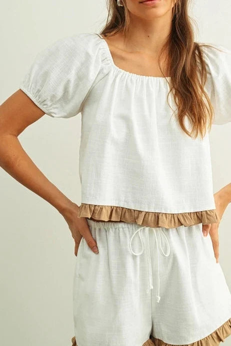 Grace  Ruffled Hem Linen Shorts