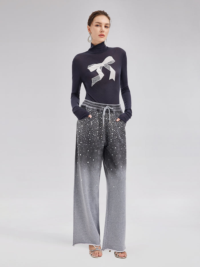 Gradient Starry Beaded Knit Pants