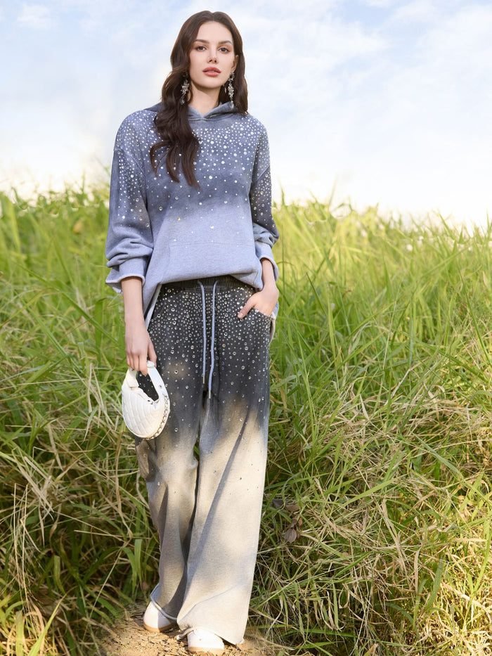 Gradient Starry Beaded Knit Pants