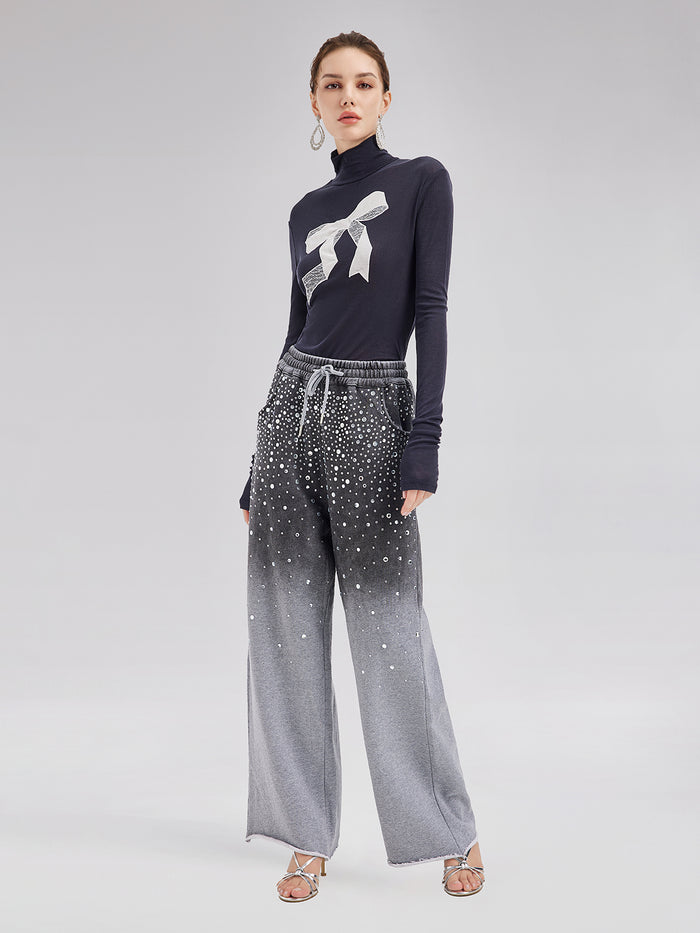 Gradient Starry Beaded Knit Pants