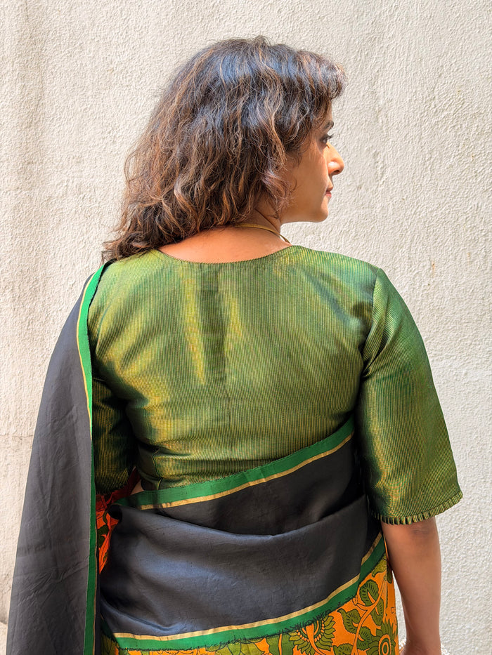 Green Zari Striped Silk Blouse