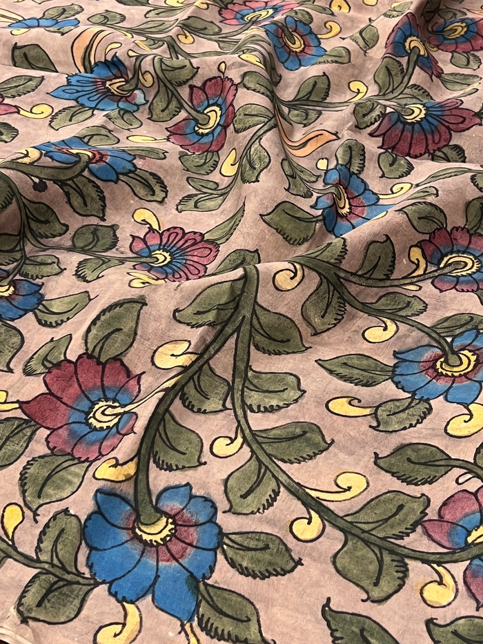 Hand painted kalamkari floral yardage