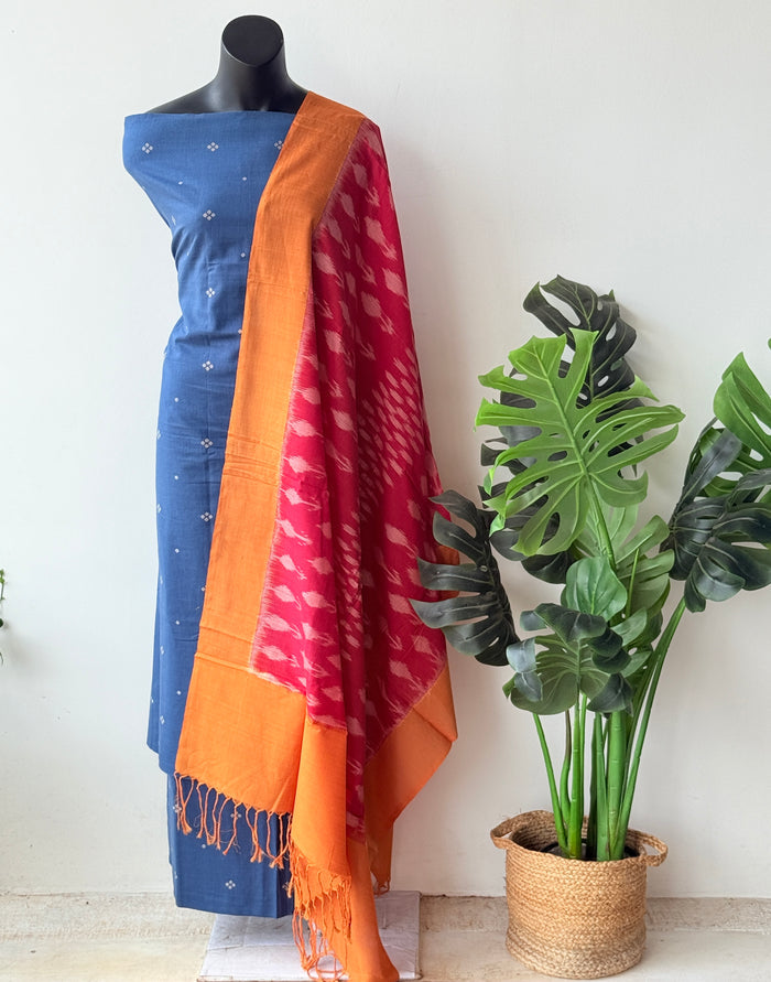 Handloom cotton set with ikat dupatta
