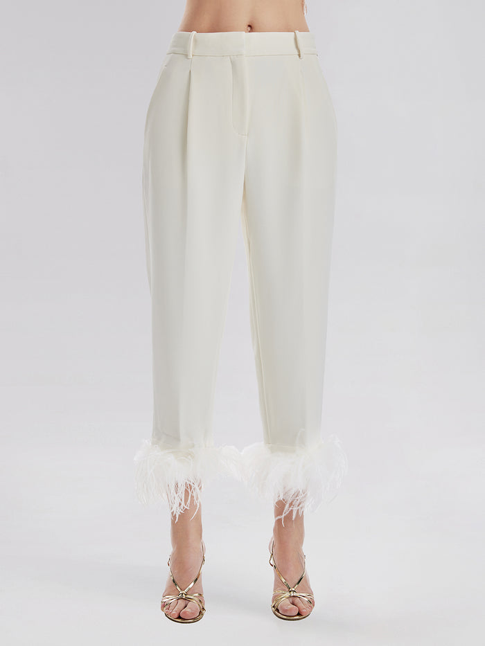 High-Waist Feather Trim Pants