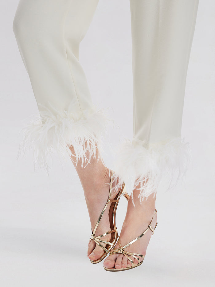 High-Waist Feather Trim Pants