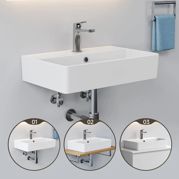 HOROW F12A-S5636 Aufsatzwaschbecken, Hahnloch & Überlauf, 28 cm Lochabstand