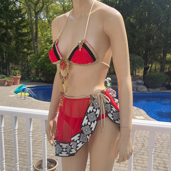 Ready to Ship - Small Top Medium Bottom - Crimson Aztec Princess Dance costume