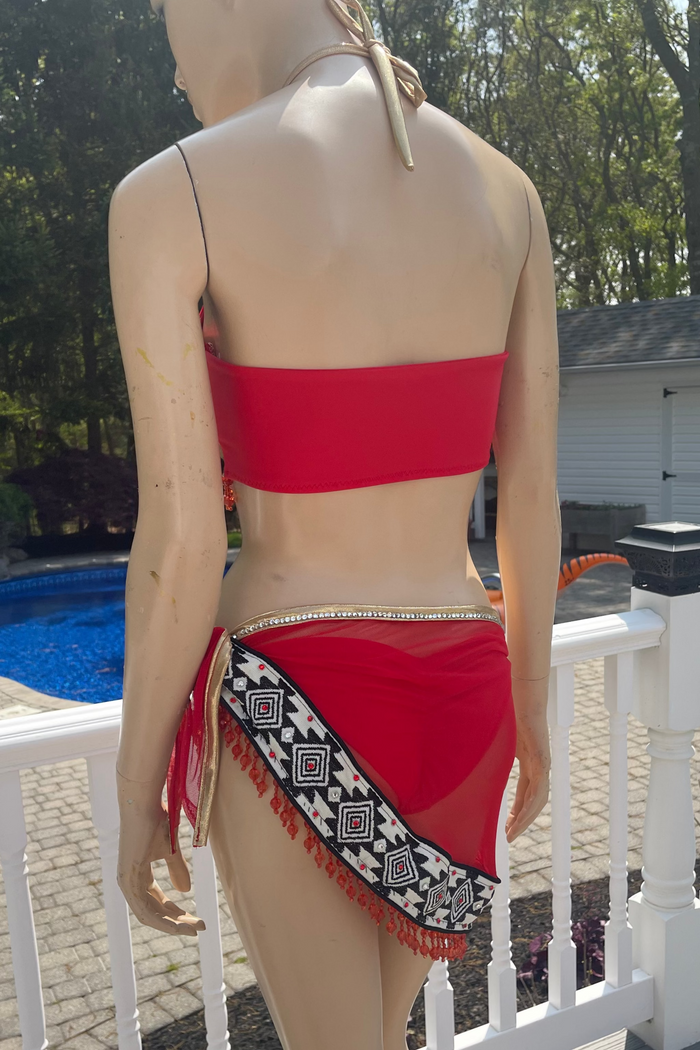 Crimson Aztec Princess Top with Sarong and Panties
