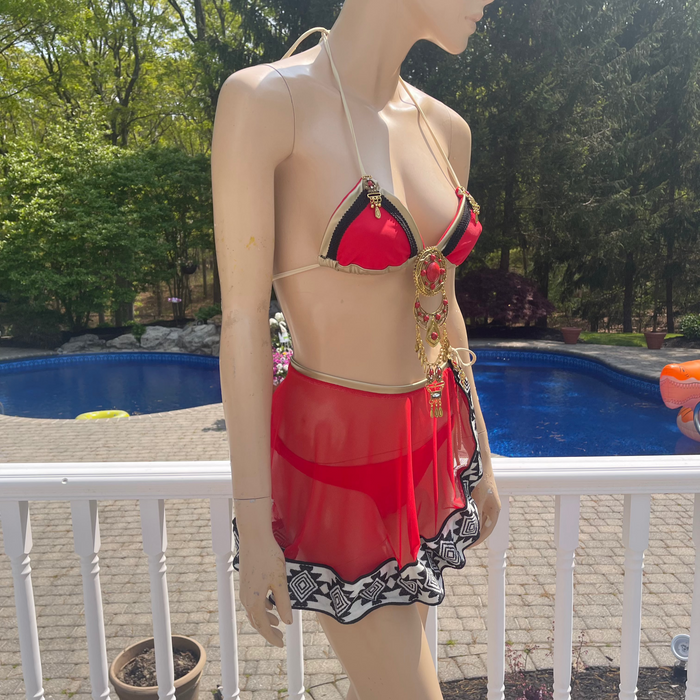 Ready to Ship - Small Top Medium Bottom - Crimson Aztec Princess Dance costume
