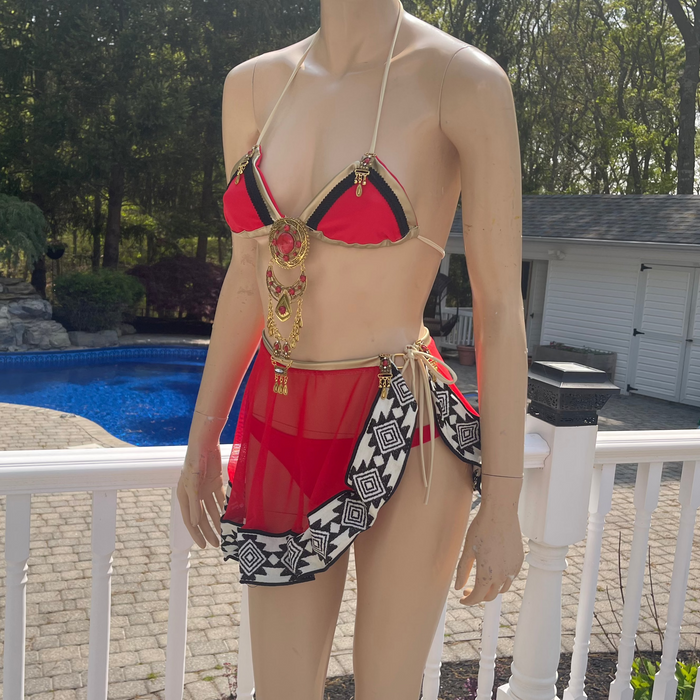 Ready to Ship - Small Top Medium Bottom - Crimson Aztec Princess Dance costume