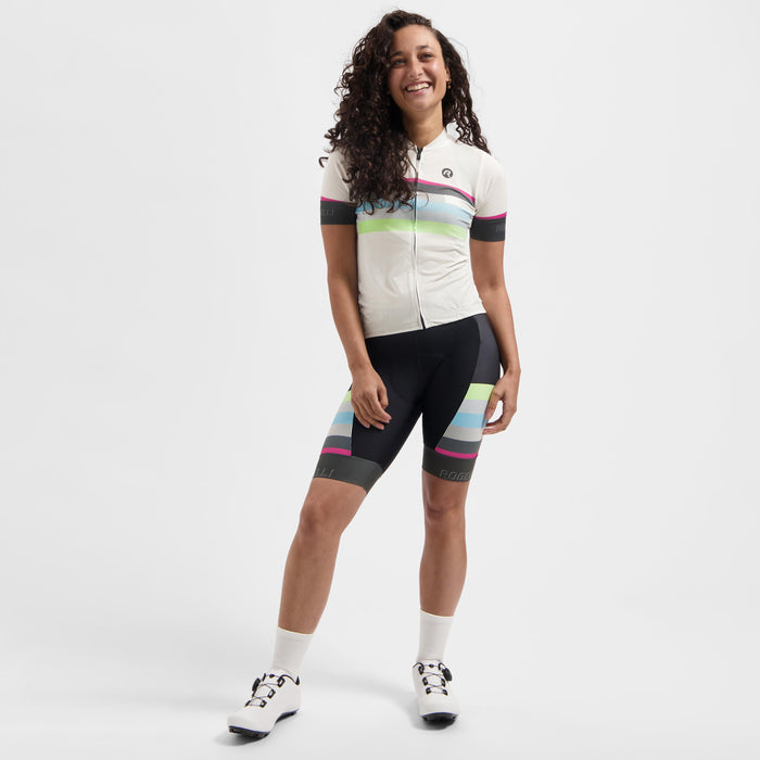 Rogelli Impress II fietsshirt dames zand korte mouw gedragen totaalshot