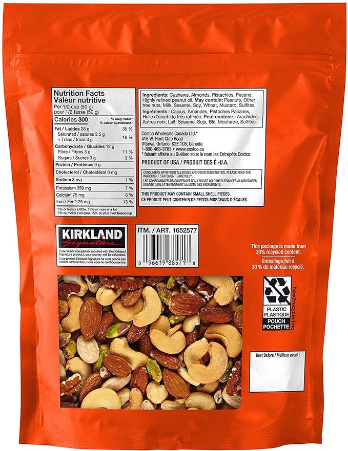 Kirkland Signature Unsalted Mixed Nuts 1.13Kg (Cashews, Almonds, Pistachios, Pecans) - Shoppers-kart.com