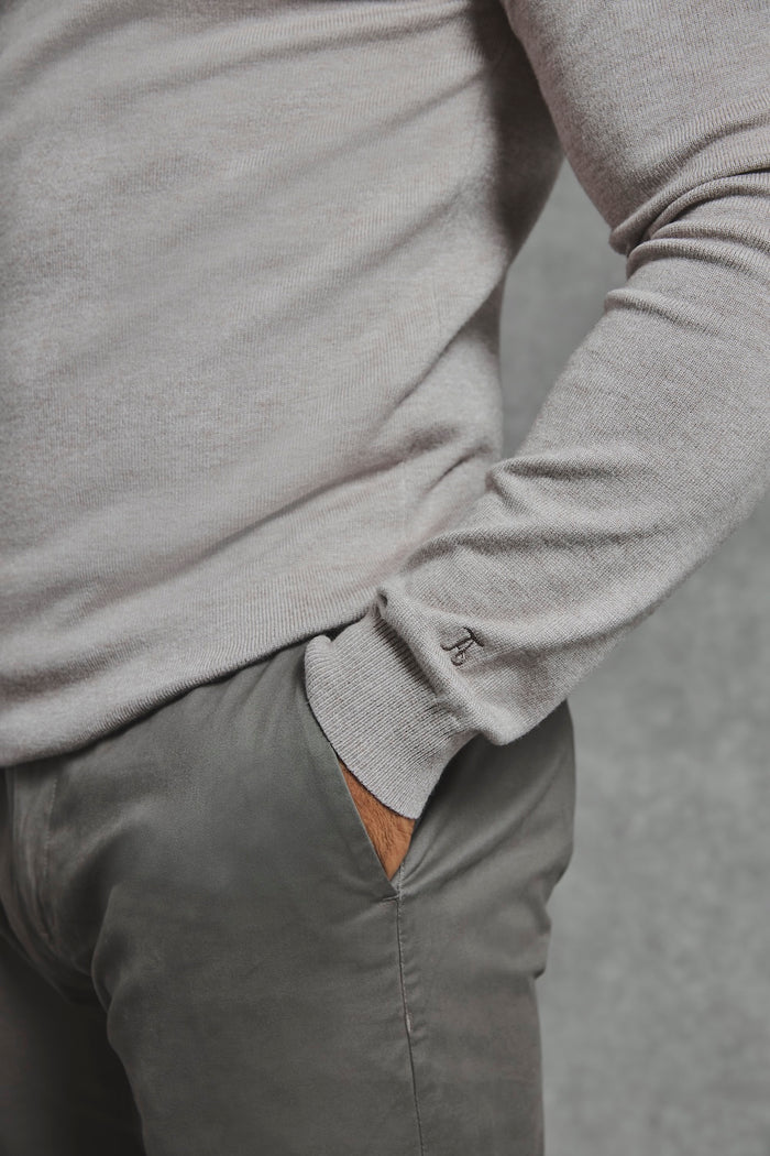 Knitted Half Zip Polo Shirt in Dark Oatmeal - TAILORED ATHLETE - USA