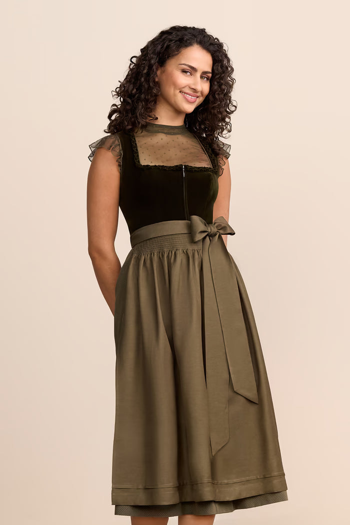 Krüger 'Zephyrae' Velvet Dirndl, Olive — 80cm