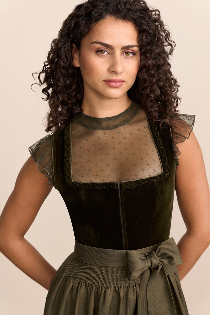 Krüger 'Zephyrae' Velvet Dirndl, Olive — 80cm
