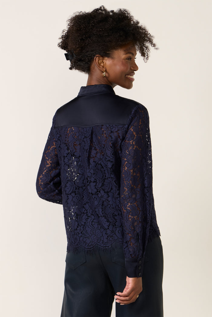 Lace Contrast Button Down