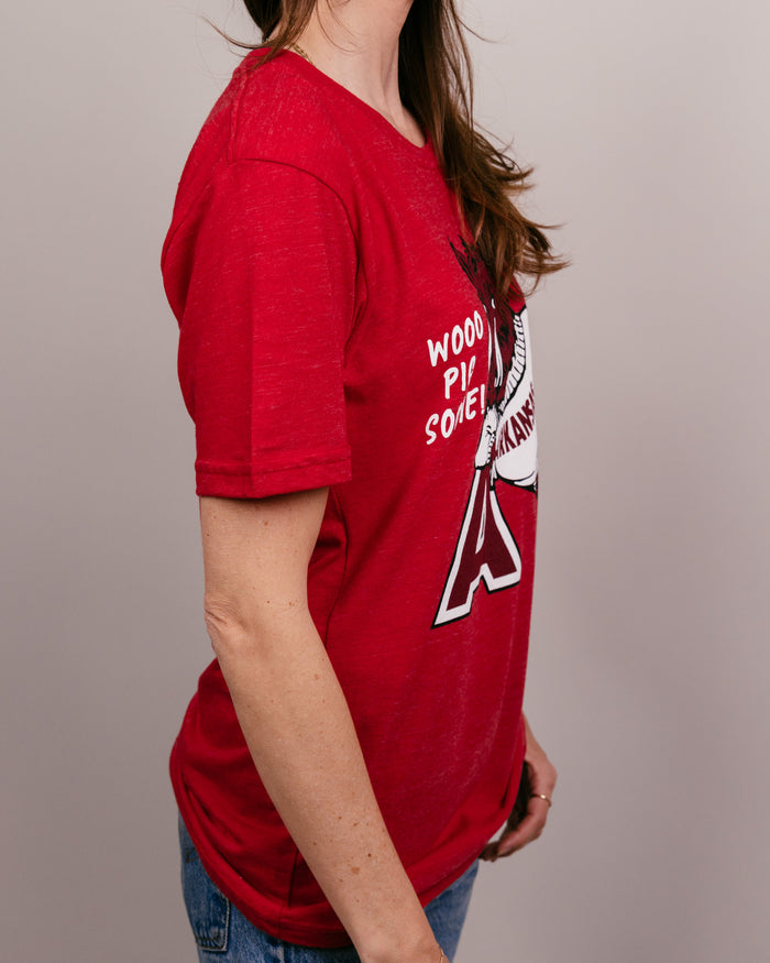 Red Leaning Hog Wooo Pig Sooie! Arkansas Vintage T-Shirt Side