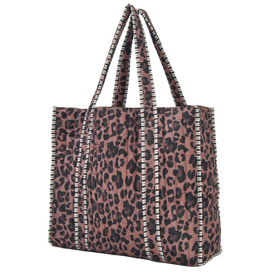 Leopard Print Quilted Shopper Tote Bag