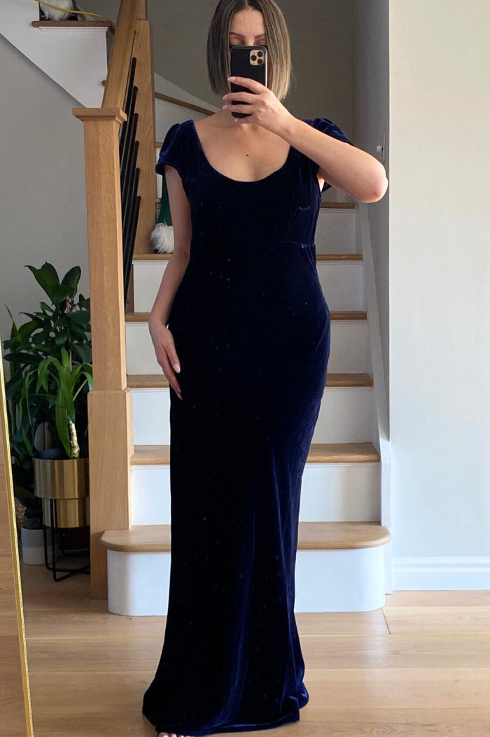 Lilah Velvet Maxi Dress | Navy - Aspiga