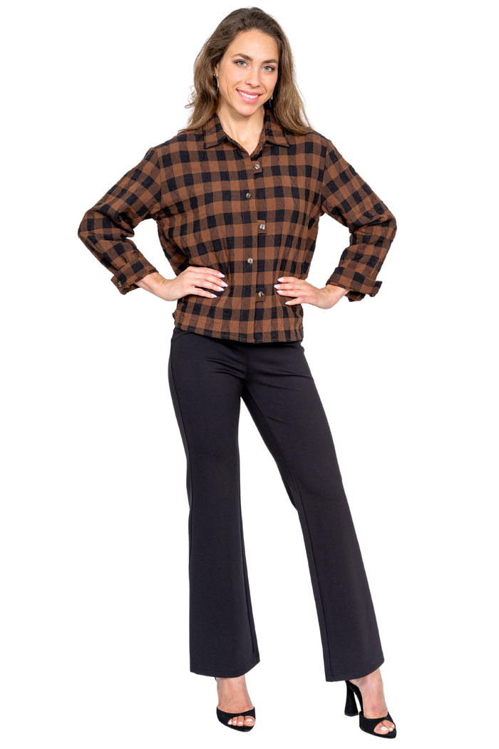 LIOR Women's Brown Plaid Shirt Jacket - "Choco"