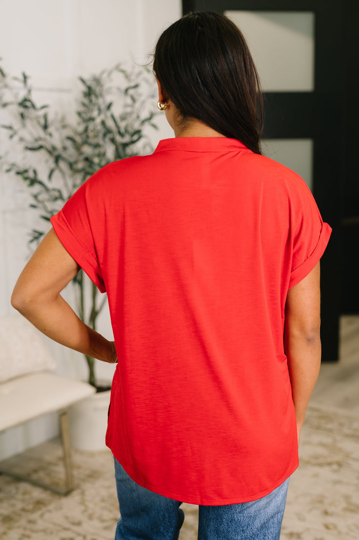 Lizzy Bloom Split Neck Blouse in Red by Dear Scarlett