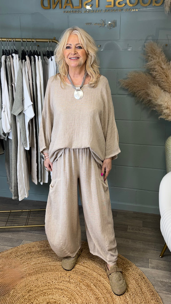 Luisa Linen Oversized Top Beige