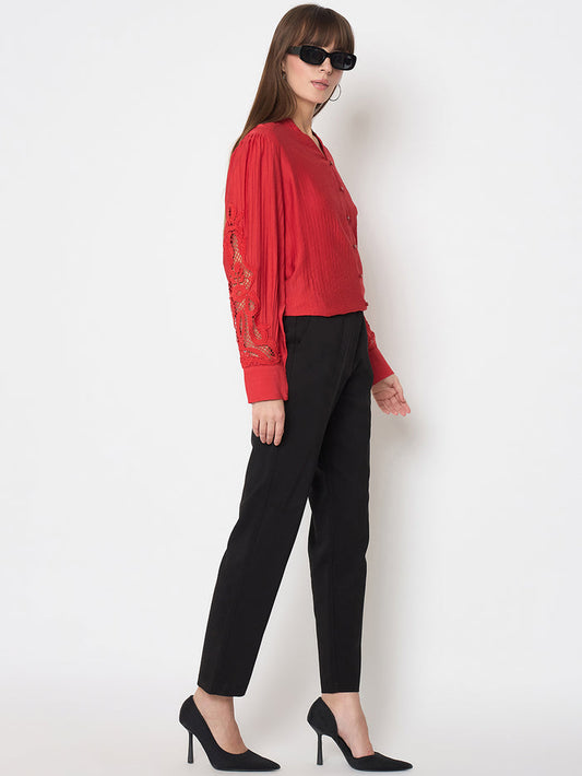 Madame Alex Waist Belt Detail Solid Black Trousers
