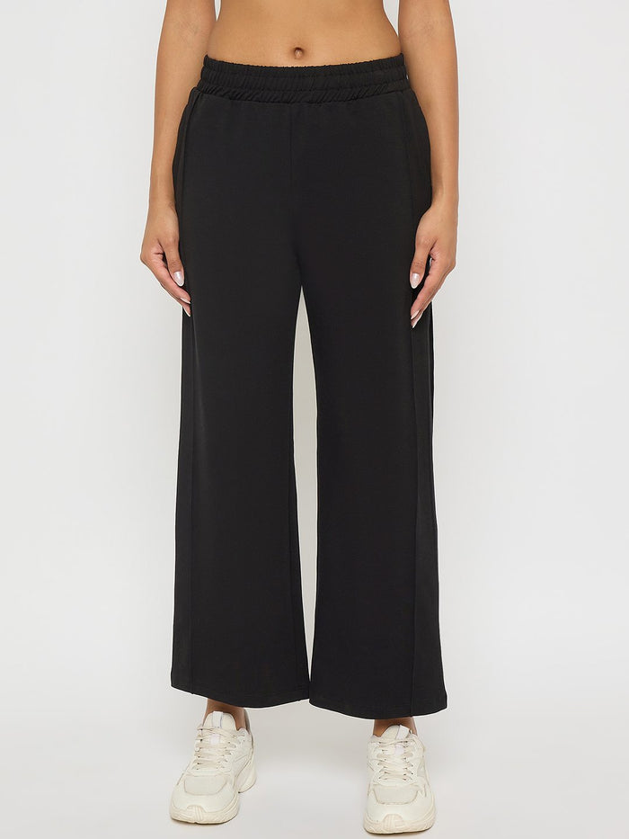Madame Black Straight FIt Cotton Blend Track Bottoms